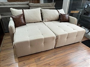 SOFA DUBAI 2.15 PRONTA ENTREGA DESIGN COMPACTO PRONTA ENTREGA NA COR BEGE COM MARROM E CINZA COM PRETO