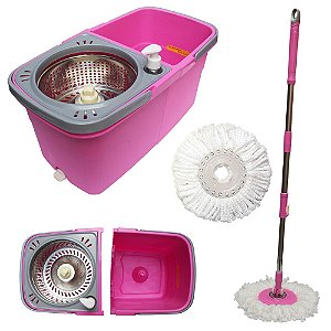 Kit Balde Spin Mop 360 Esfregão Cesto Inox balde duplo com divisão Instamop + Refil - tssaper