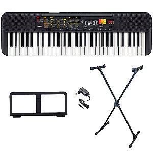 Teclado Musical Yamaha 61 Teclas Preto PSR F52 Suporte Capa - O