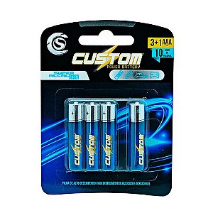 Pilha AAA c/4 Custom Power Alcalina  1,5v