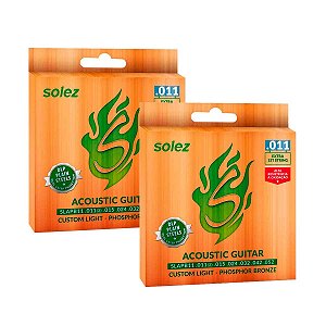 KIT 2 Encordoamento Solez Violão Aço 011 Bronze SLAPB11