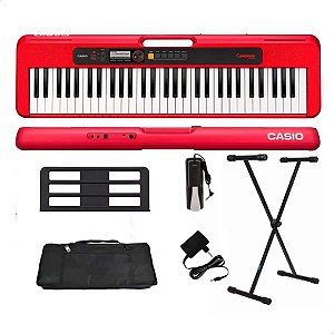 Teclado Casiotone CT-S200 Vermelho 61 Teclas c Suporte + Capa e Pedal
