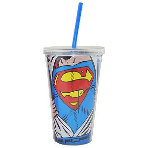 Copo Plástico com Tampa e Canudo DC Comics - Superman