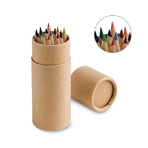 Estojo cilindrico em papel kraft com 12 lápis de cor 51752