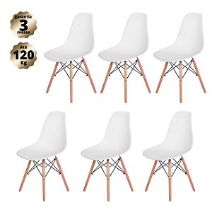 Kit 6 Cadeiras Design Charles Eames - Base Madeira Maciça