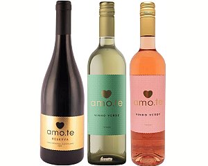Kit Amo Te, 1 tinto reserva, 1 verde branco e 1 verde rosé