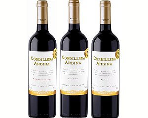 Trio de Tintos Cordillera Andina: Cabernet Sauvignon, Carmenere e Merlot 750ml