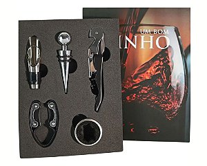 Kit para Vinho 5 Peças em formato de livro