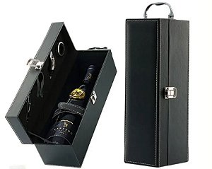Maleta de Couro Ecológico com 4 peças para vinho