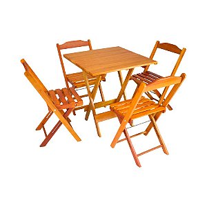 Conjunto de Mesa Dobrável Quadrada 0,78m 4 Cadeiras Madeira Maciça Eucalipto