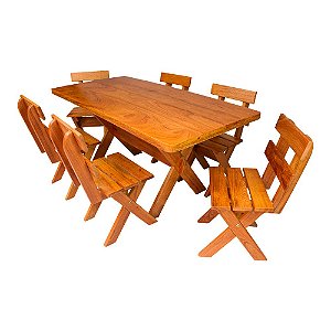 Conjunto Mesa 1,6m e 6 Cadeiras Madeira Maciça Angelim