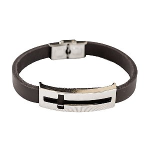 PULSEIRA CRUZ VAZADA MARROM FECHO AÇO INOX