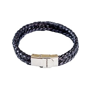 PULSEIRA COURO TRANÇADO DUPLO PRETO