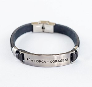 PULSEIRA  FÉ+ FORÇA + CORAGEM PRETO INOX