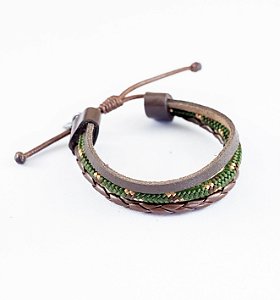 PULSEIRA COURO MARROM 3 em 1 MILITAR