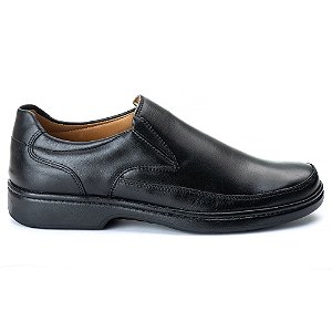 Sapato Comfort Masculino Couro Carneiro Palmilha Anatômica Calce Fácil-Preto