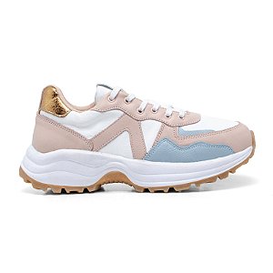 Tênis Casual Feminino Couro Sneaker Solado Tratorado Amarração Alto Conforto - Color