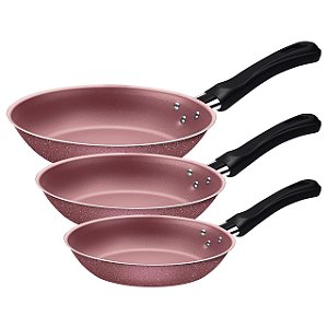 Jogo 3 Frigideiras Tramontina Caribe Antiaderente Rose Gold