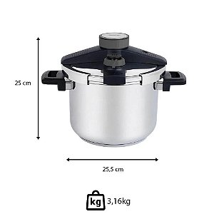 Panela de Pressão Tramontina Presto Inox Fundo Triplo 6L - 5 Dispositivos de Segurança