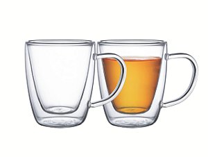 Conjunto de Xícaras Tramontina para Café e Chá Vidro Duplo com Alças 2 Peças