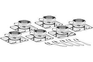 Kit para Café Tramontina Inox Acabamento Brilho com Xícara Pires Quadrado e Colher 18 Peças
