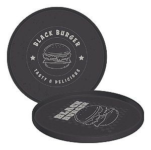 Kit 24 Pratos Servir Hambúrguer 20cm Plástico Resistente Cinza