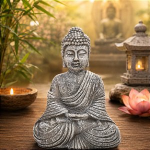 Buda Cinza - Meditando - 20cm