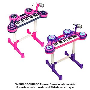 Piano Eletrônico Musical com Microfone e Luzes Menina - Unik