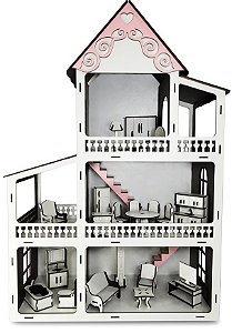 Casinha de Boneca com Móveis em MDF - Tamanho G (75 cm)