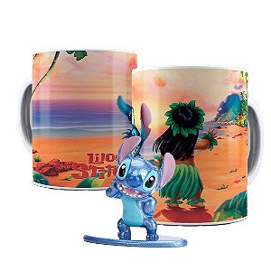 Kit Caneca de Porcelana Lilo & Stitch + Nano MetalFigs Stitch