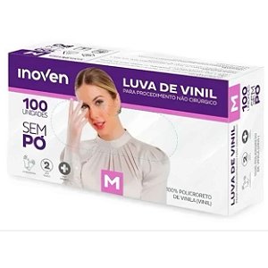 Luva de Vinil Sem Pó Descartável Inoven para Proteção das Mãos – Caixa com 100 Unidades