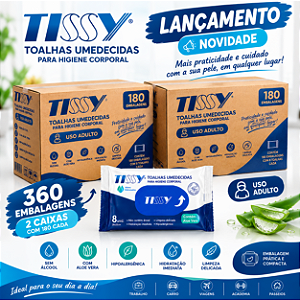 TOALHA UMEDECIDA DESCARTAVEL 360 PACOTE COM 8 UNIDADES TISSY