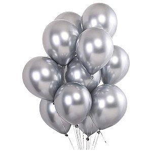 Kit 50 Balão Bexiga Metalizado N°10 / 26cm Prata Diversas Cores Atacado