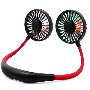 Ventilador De Pendurar No Pescoço Com Luzes De Led RGB Portátil Usb com Bateria Recarregável Forte Corrida Esportes 3 Velocidades