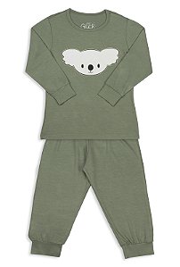 Pijama Infantil Masculino Calça e Camiseta Manga Longa Coala Verde