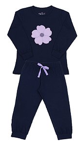 Pijama Infantil Feminino Calça e Camiseta Manga Longa Flor
