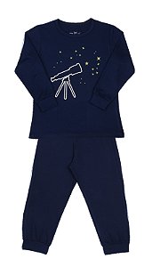 Pijama Infantil Masculino Calça e Camiseta Manga Longa Luneta Azul