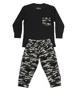 Pijama Infantil Masculino Calça e Camiseta Manga Longa Microsoft Camuflado