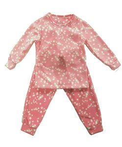 Pijama Infantil Feminino Calça e Camiseta Manga Longa Microsoft Estrela Rosa