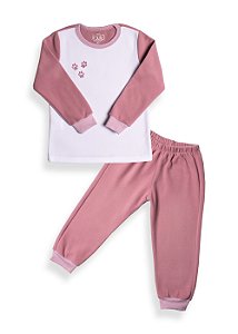 Pijama Infantil Feminino Calça e Camiseta Manga Longa Microsoft Pata Rosa