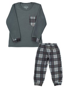Pijama Infantil Masculino Calça  e Camiseta Manga Longa Microsoft Xadrez