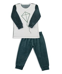 Pijama Infantil Masculino Calça e Camiseta Manga Longa Plush Pipa Verde