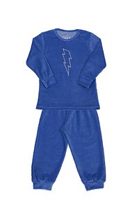 Pijama Infantil Masculino Calça e Camiseta Manga Longa Plush Raio Azul