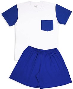 Pijama Adulto Masculino Shorts e Camiseta Manga Curta Bolso Azul