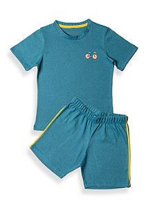 Pijama Infantil Masculino Shorts e Camiseta Manga Curta Azul Bike
