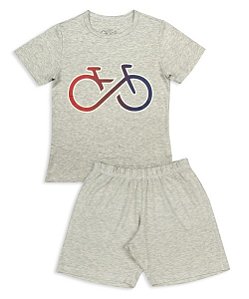 Pijama Infantil Masculino Shorts e Camiseta Manga Curta Mescla Claro Bike