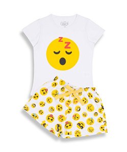 Pijama Infantil Feminino Shorts e Camiseta Manga Curta Emoji