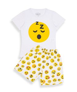 Pijama Infantil Masculino Shorts e Camiseta Manga Curta Emoji