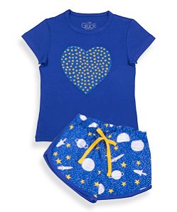 Pijama Infantil Feminino Shorts e Camiseta Espaço Família