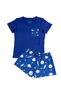Pijama Infantil Masculino Shorts e Camiseta Manga Curta Espaço Família